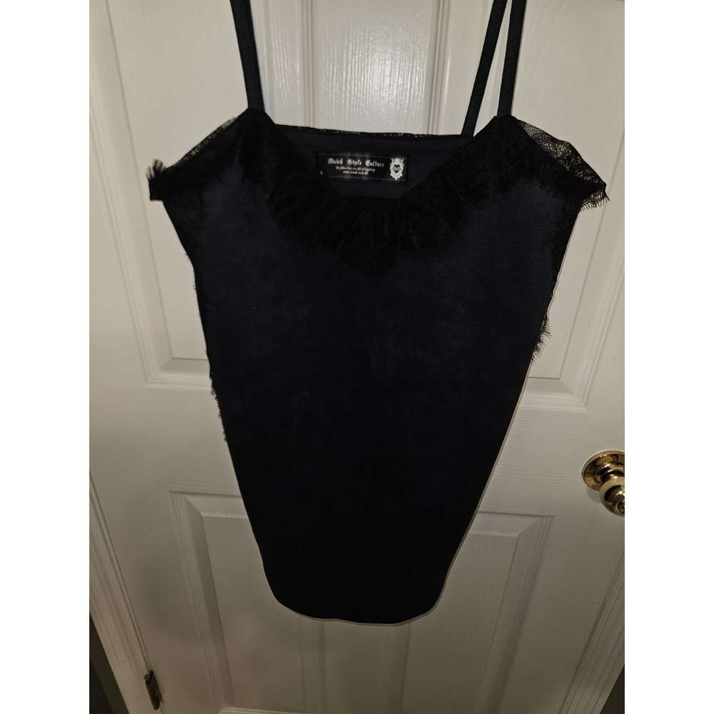 Goth Witchy Dark Touch MSC Suede Feel Tank Top Lace neck Accent Size L